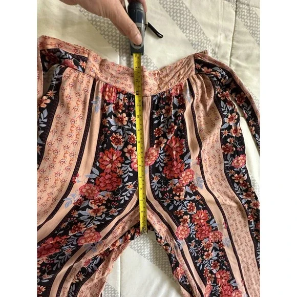 Blue Rain Floral Wide Leg Palazzo Pants Smocked Waist Pink Boho Size Small - Picture 4 of 10